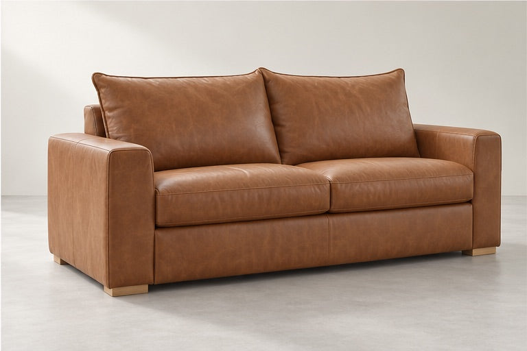 Aubrin Compact Cushion Sofa – 205 cm — Cognac Leather; generated visualisation