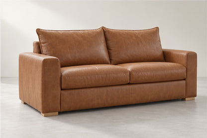 Aubrin Compact Cushion Sofa – 205 cm — Cognac Leather; generated visualisation