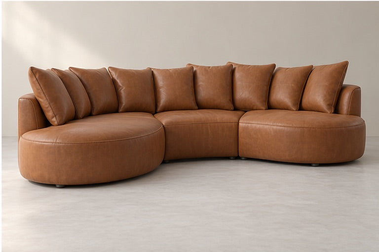 Caliora Curved Corner Sofa – 333 cm — Cognac Leather; generated visualisation
