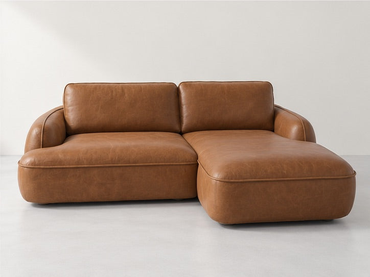 Celesia Rounded Chaise Sofa – 251 cm — Cognac Leather; generated visualisation