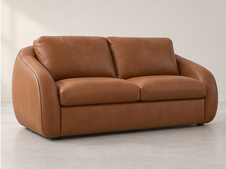 Cezario High Cushion Sofa – 215 cm — Cognac Leather; generated visualisation