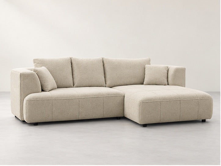 Clovell Tailored Chaise Sofa – 288 cm — Ivory Textured Fabric; generated visualisation