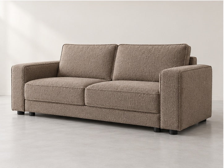 Emvero Tailored Cushion Sofa – 242 cm — Taupe Bouclé; generated visualisation