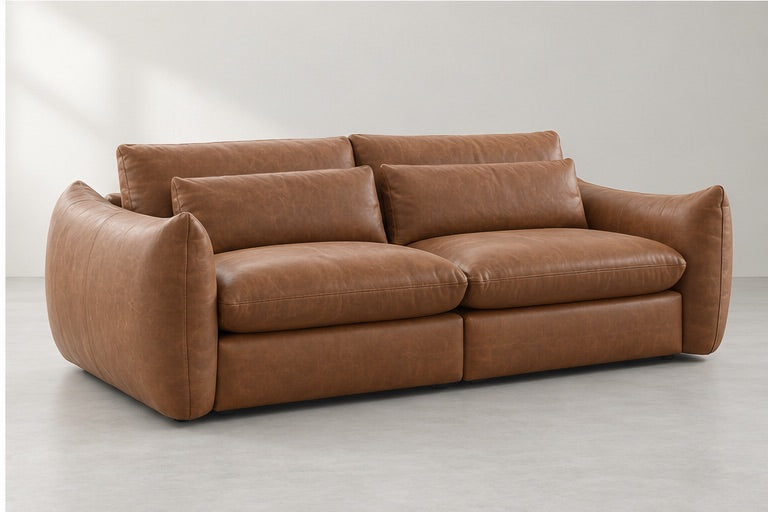 Euvin Deep Cushion Sofa – 259 cm — Cognac Leather; generated visualisation