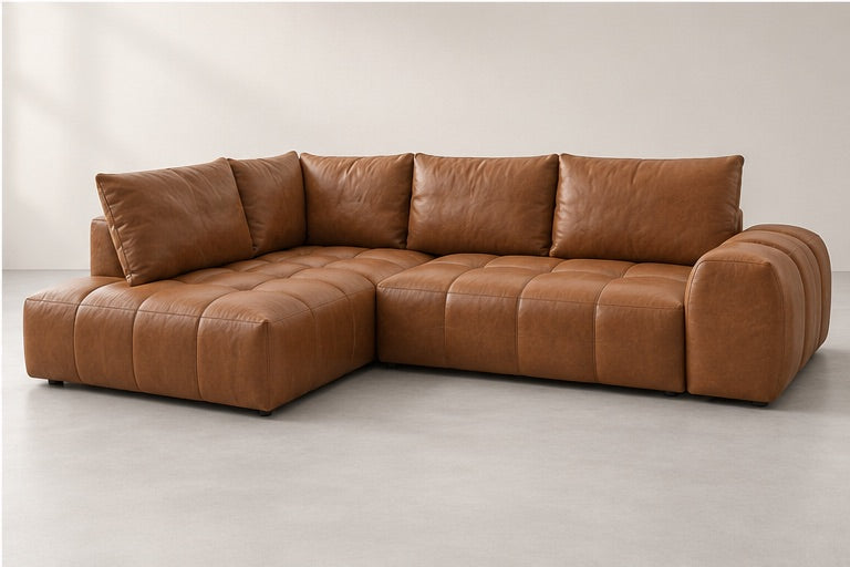 Everin Padded Corner Sofa – 320 cm — Cognac Leather; generated visualisation