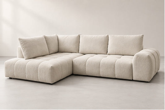 Everin Padded Corner Sofa – 320 cm — Ivory Textured Fabric; generated visualisation