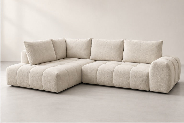 Everin Padded Corner Sofa – 320 cm — Ivory Textured Fabric alternate view; generated visualisation