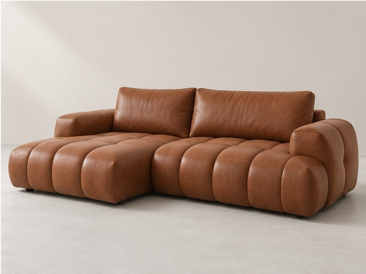 Fujan Sculpted Chaise Sofa – 292 cm — Cognac Leather; generated visualisation
