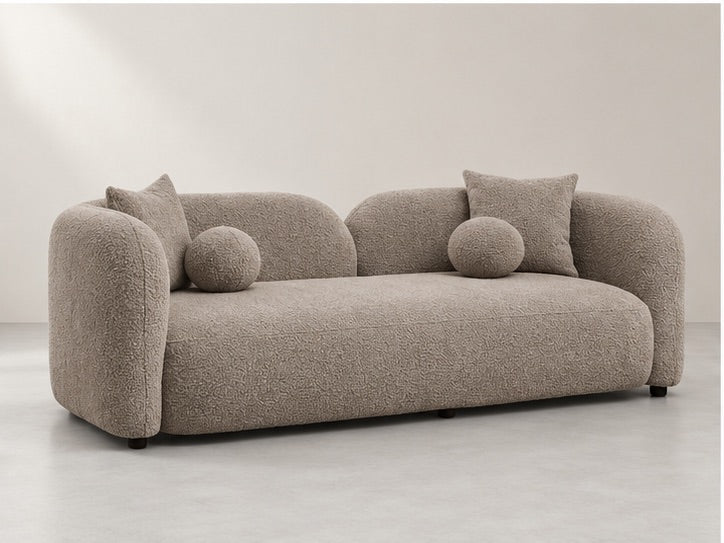 Haiven Curved Lounge Sofa – 240 cm — Taupe Bouclé; generated visualisation
