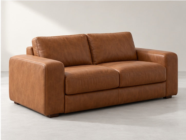 Ibren Tailored Cushion Sofa – 225 cm — Cognac Leather; generated visualisation
