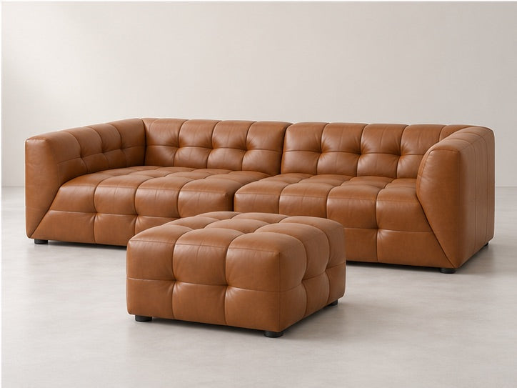Klevar Grid Sofa and Ottoman Set – 324 cm — Cognac Leather; generated visualisation