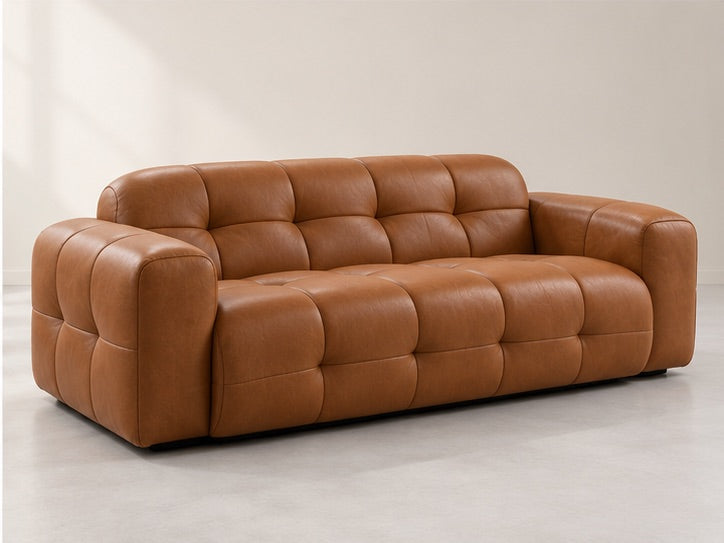 Lauris Grid Lounge Sofa – 232 cm — Cognac Leather; generated visualisation