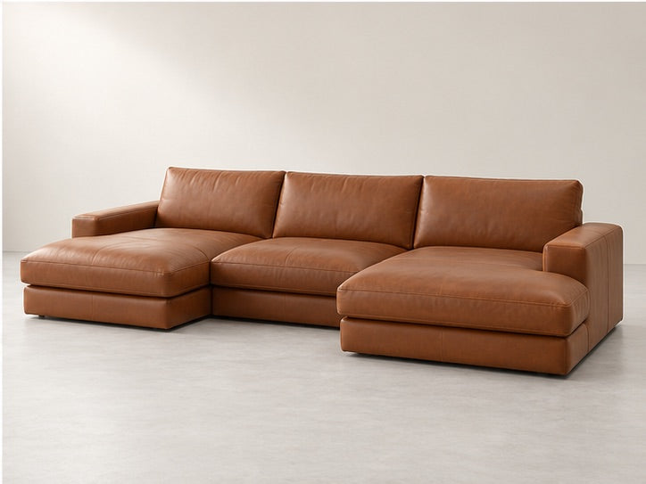 Leorin Panoramic Lounge Sofa – 349 cm — Cognac Leather; generated visualisation