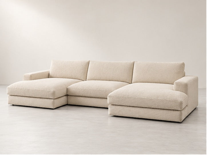 Leorin Panoramic Lounge Sofa – 349 cm — Ivory Textured Fabric; generated visualisation