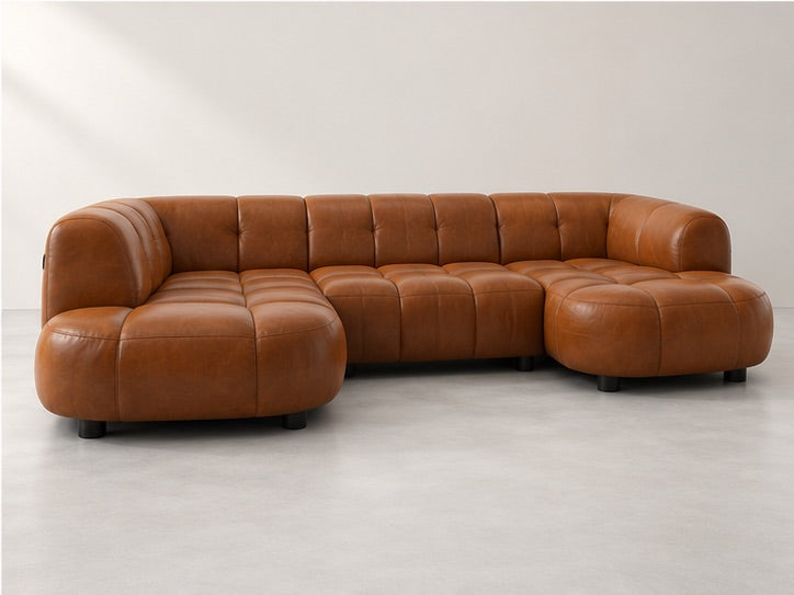 Lovran Double Chaise Sofa – 355 cm — Cognac Leather; generated visualisation