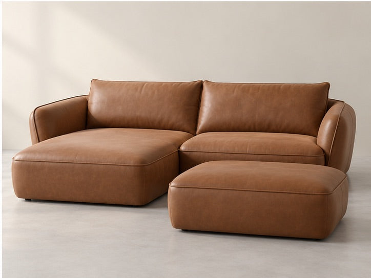 Lugano Corner and Ottoman Set – 260 cm — Cognac Leather; generated visualisation