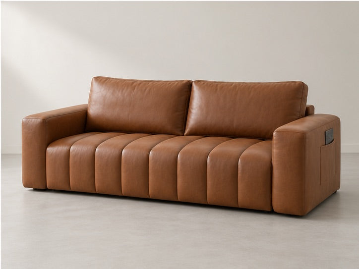 Maxaro Channel Cushion Sofa – 254 cm — Cognac Leather; generated visualisation