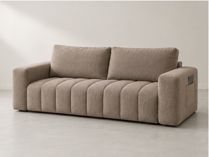 Maxaro Channel Cushion Sofa – 254 cm — Taupe Bouclé; generated visualisation