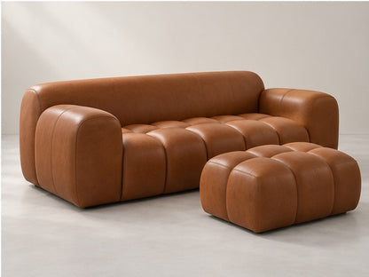 Melora Channel Sofa and Ottoman Set – 210 cm — Cognac Leather; generated visualisation