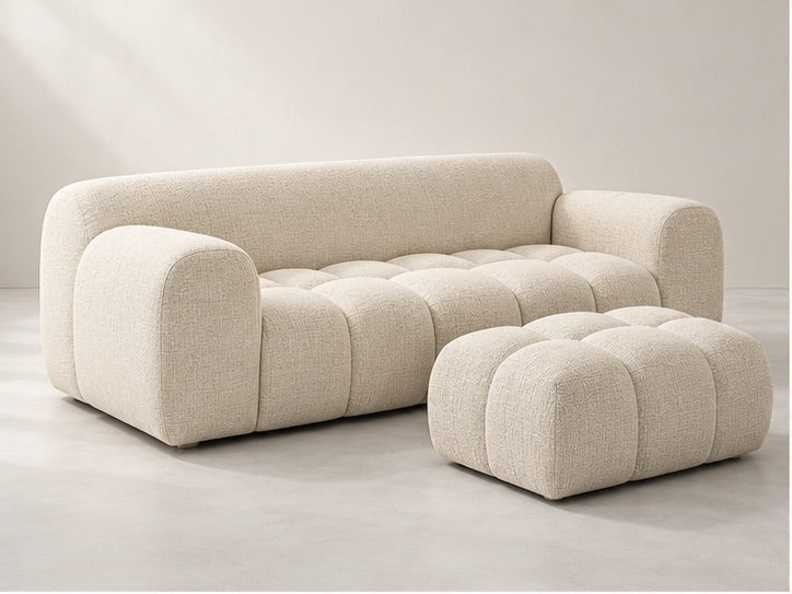 Melora Channel Sofa and Ottoman Set – 210 cm — Ivory Textured Fabric; generated visualisation