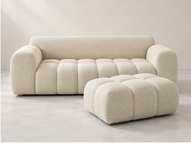 Melora Channel Sofa and Ottoman Set – 210 cm — Ivory Textured Fabric alternate view; generated visualisation