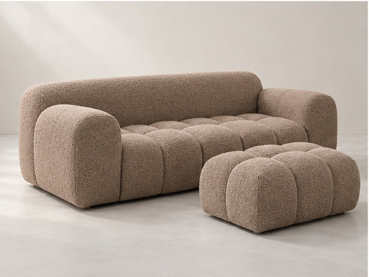 Melora Channel Sofa and Ottoman Set – 210 cm — Taupe Bouclé; generated visualisation
