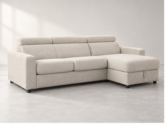 Monera Chaise Lounge Sofa – 277 cm — Ivory Textured Fabric; generated visualisation
