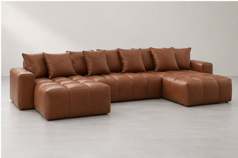 Montelle Panoramic Channel Sofa – 440 cm — Cognac Leather; generated visualisation