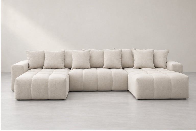 Montelle Panoramic Channel Sofa – 440 cm — Ivory Textured Fabric alternate view; generated visualisation