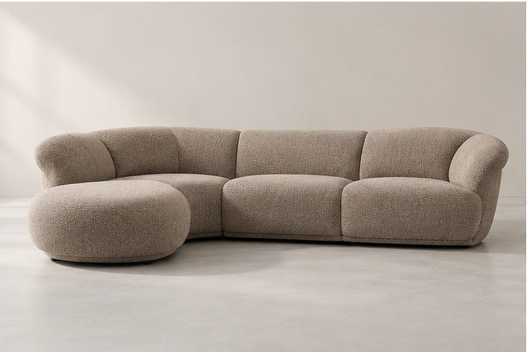 Norven Curved Corner Sofa – 312 cm — Taupe Bouclé; generated visualisation