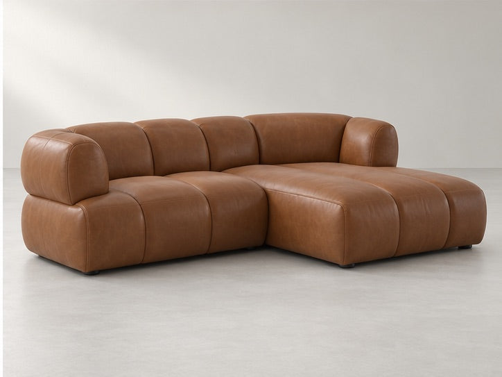 Pamora Low Chaise Sofa – 253 cm — Cognac Leather; generated visualisation