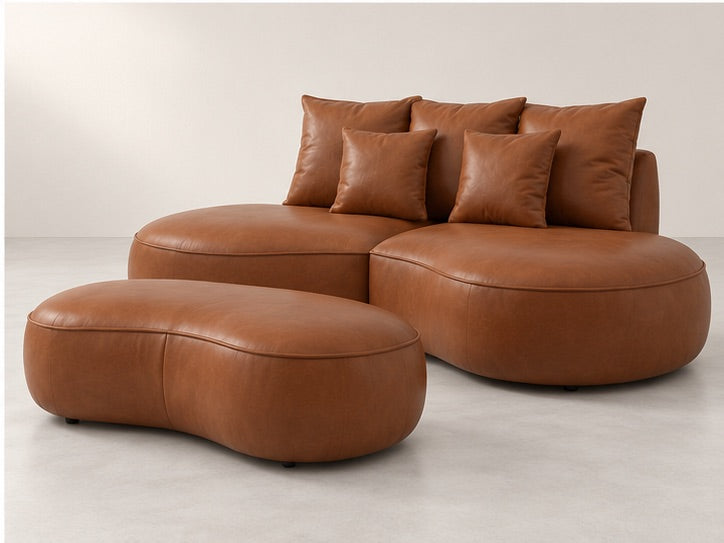 Sainton Curved Sofa and Ottoman Set – 260 cm — Cognac Leather; generated visualisation