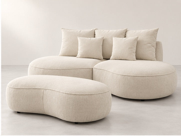 Sainton Curved Sofa and Ottoman Set – 260 cm — Ivory Textured Fabric alternate view; generated visualisation