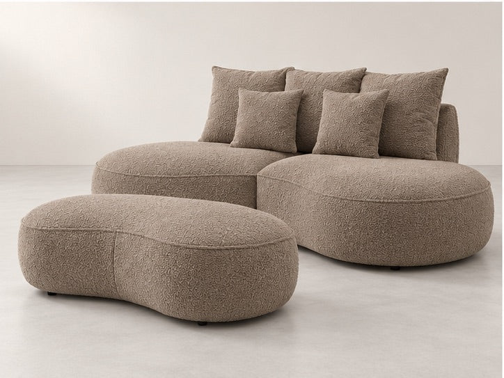 Sainton Curved Sofa and Ottoman Set – 260 cm — Taupe Bouclé; generated visualisation