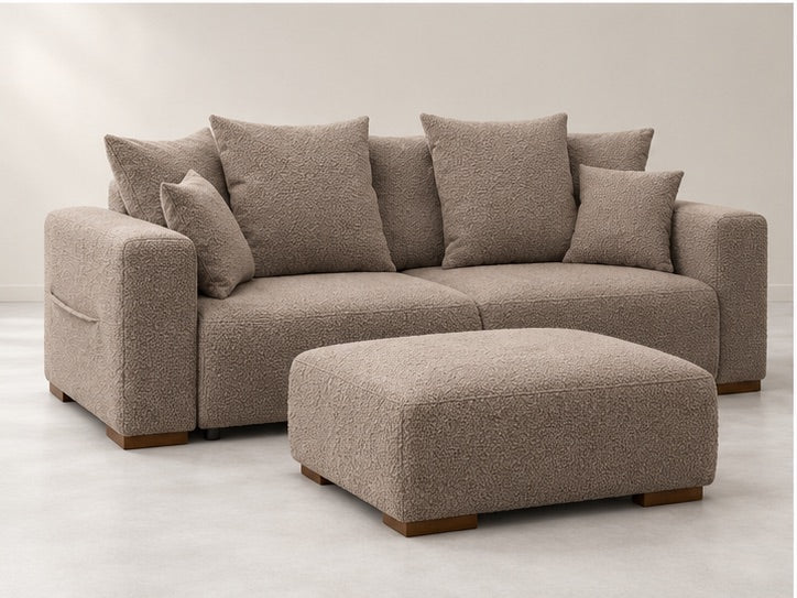 Sidara Sofa and Ottoman Set – 245 cm — Taupe Bouclé; generated visualisation