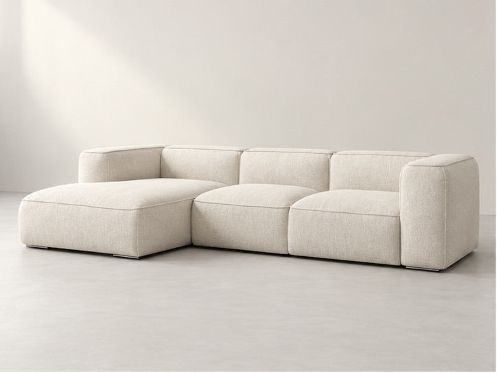 Zevar Low Corner Sofa – 349 cm — Ivory Textured Fabric; generated visualisation