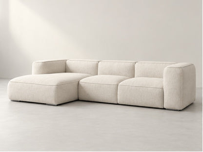 Zevar Low Corner Sofa – 349 cm — Ivory Textured Fabric; generated visualisation