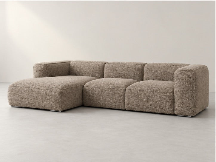 Zevar Low Corner Sofa – 349 cm — Taupe Bouclé; generated visualisation